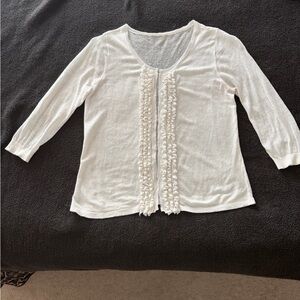 Elegant White Cardigan Sweater, Lg